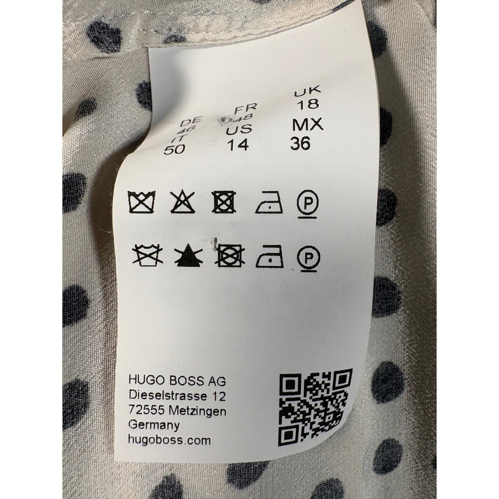 New BOSS Hugo Boss 100% Silk Polka Dot Blouse Ivory Black Long Sleeve Draped S14 - Picture 6 of 6
